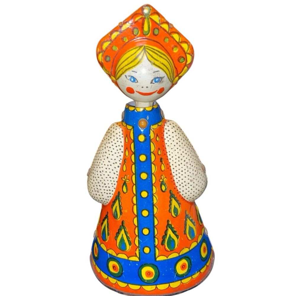 Vintage Tinplate Wind Up Clockwork Soviet Era Dancing Doll